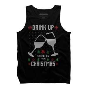 Men's Design By Humans Drink Up Grinches Ugly Christmas Sweater By shirtpublic Tank Top - 1 of 4