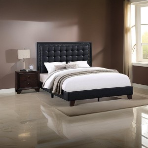 Royal Hampton Modern Platform Queen Bed, Deep Tufted Upholstery, Black Faux Leather - 1 of 4