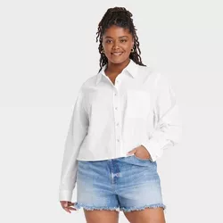Women's Long Sleeve Button-Down Cropped Shirt - Universal Thread™ White 4X