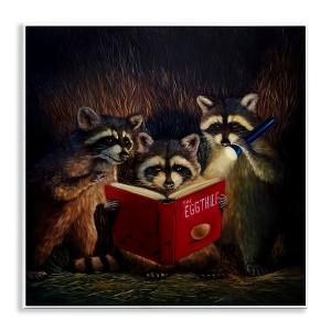 Stupell Industries Fun Raccoon Trio Reading Book Wall Plaque Art - 1 of 4
