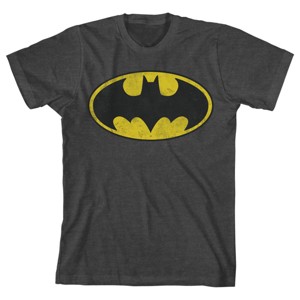 Batman Grunge Style Bat Signal Youth Charcoal Heather Graphic Tee - 1 of 2