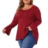 Agnes Orinda Women's Plus Size Long Bell Sleeve High Low Hem Crew Neck Casual Flared Tunic Blouse - 2 of 4