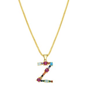 Adornia 14k Gold Plated Multi Color Stone Initial Necklace - 1 of 4