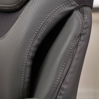 Gray Leather Executive Office Chair with Lumbar Support