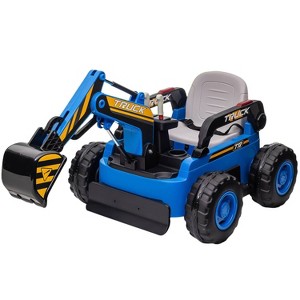 12V Kids Ride On Excavator Truck, 4WD Electric Digger with Remote, Spring Suspension, Music & Bluetooth - 1 of 4