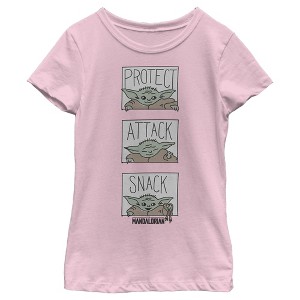Girl's Star Wars: The Mandalorian The Child Protect Attack Snack T-Shirt - 1 of 4
