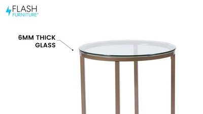 Round Clear Glass End Table with Matte Black Metal Frame