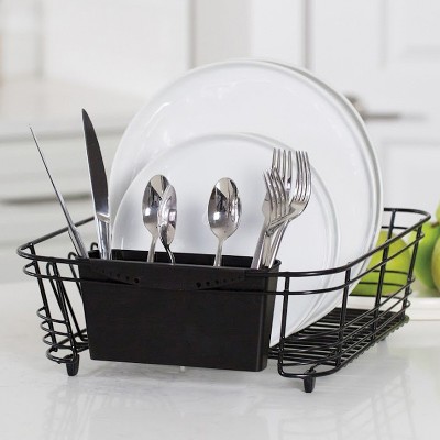 Black Metal 2-Piece Dish Drainer with Utensil Cup