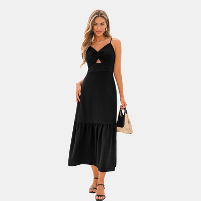 Women's Elegant Black Twist Front Cutout Maxi Dress - Cupshe