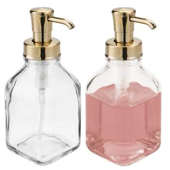 mDesign Square Glass Refillable Liquid Soap Dispenser Pump, 2 Pack