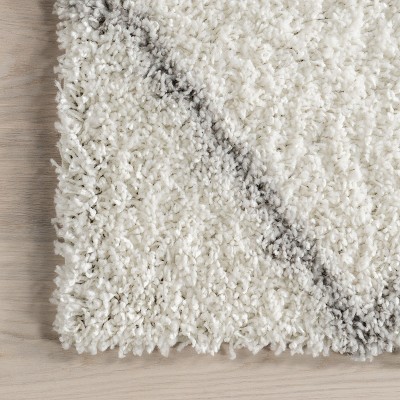Plush White Geometric Shag 63" Square Area Rug