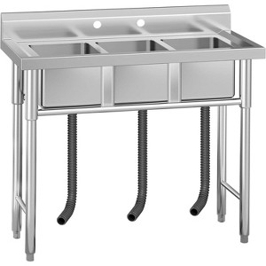 Freestanding Stainless Steel Kitchen Utility Sink 39.4"x19.7"x33.5" Single Bowl with Hot & Cold 360° Swivel Faucet – Durable Rust Resistant - 1 of 4