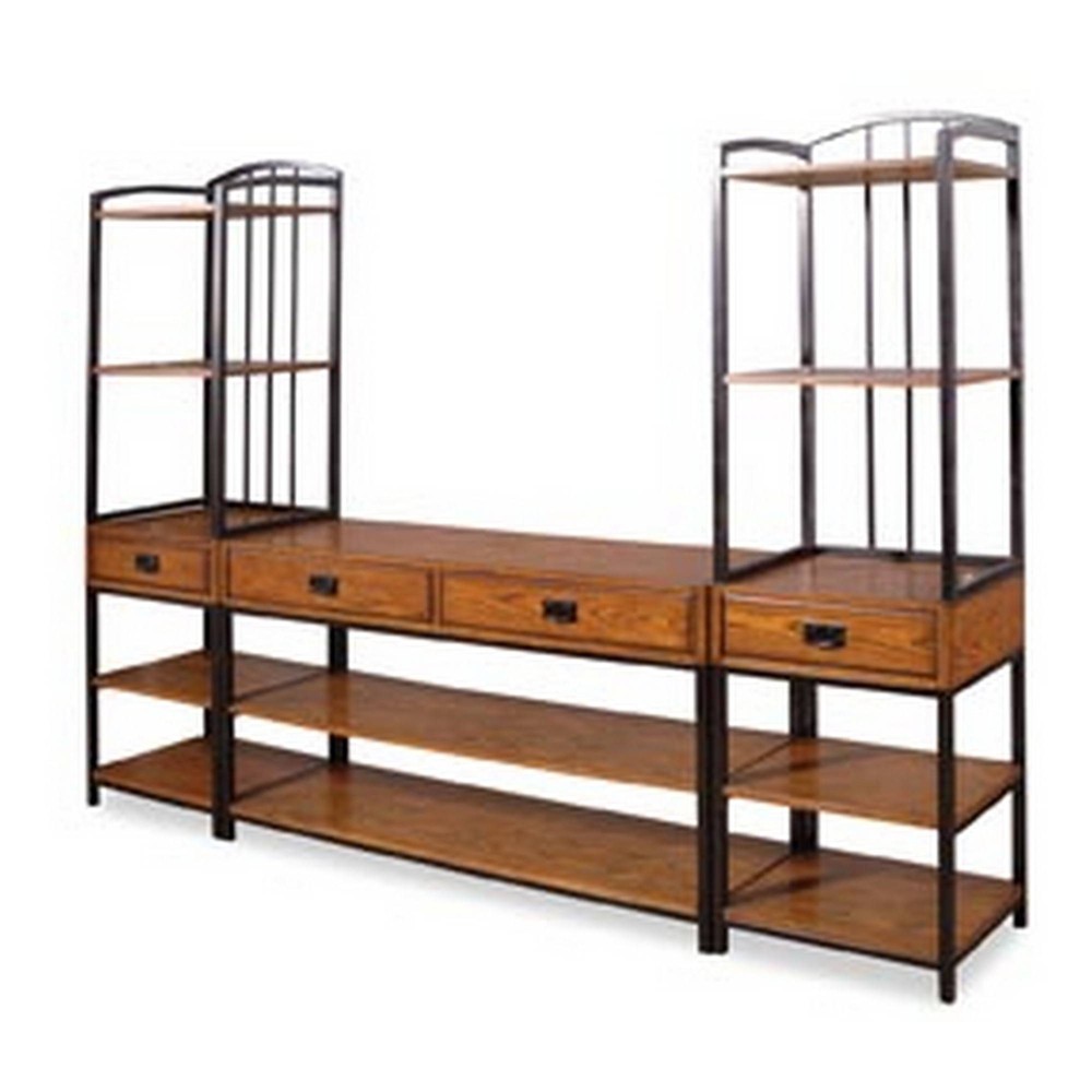 Photos - Display Cabinet / Bookcase Modern Craftsman Entertainment Center Oak - Home Styles: With Hutch & Bookshelves, Fits 60" TV