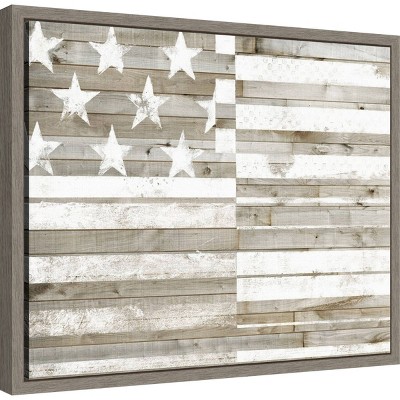 Rustic American Flag Framed Canvas Wall Art, 16" x 20"