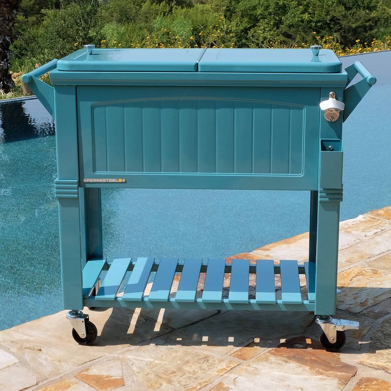 80qt Portable Rolling Patio Cooler with Shelf - Permasteel, 3 of 11