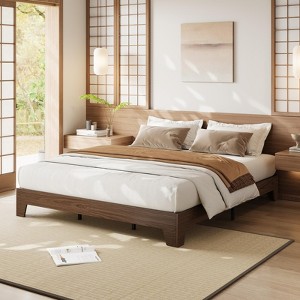 Platform Wood Bed Frame with Wooden Slat and Metal Slat Support, Underbed Space for Storage - 1 of 4