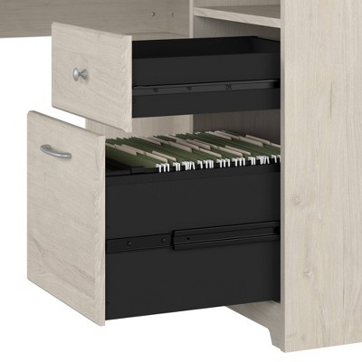 Linen White Oak L-Shaped Desk with Hutch and USB Hub