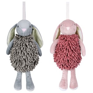 REGALWOVEN Cute Cartoon Rabbit Shape Fuzzy Ball Soft Absorbent Chenille Hand Towel 2 Pack 6" x 14" - 1 of 4