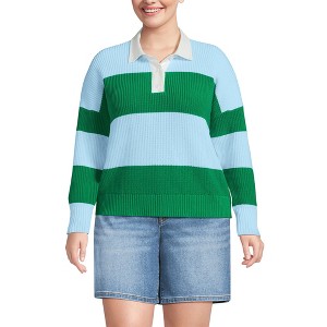 Lands' End Women's Drifter Rugby with Woven Collar Sweater - 1 of 3