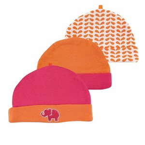 Yoga Sprout Baby Girl Cotton Caps 3pk, Pink Elephant, 0-6 Months - 1 of 1