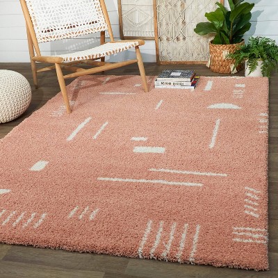 Sherpa Cozy Kids' Geometric Shag Area Rug, Pink 4' x 6'