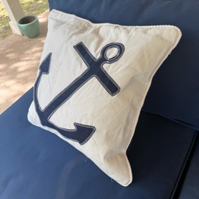 Square Anchor Toss Indoor Throw Pillow Ivory/Blue - Room