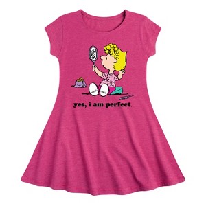 Girls' - Peanuts - Yes I Am Perfect Sally Fit & Flair Cap Sleeve Dress - 1 of 4