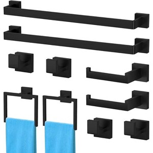 10 Pieces Bathroom Hardware Set Matte Black, 23.6 Inch Bath Towel Bar Set, Rust Resistant Stainless Steel Towel Rack & Toilet Paper Holder - 1 of 4