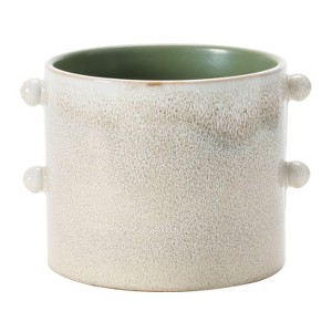 Storied Home Round Stoneware Planter with Reactive Glaze, Cream - 1 of 4