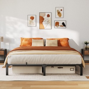 Bed Frame, Metal Platform, bearing 800 Lbs Capacity, Tool-Free Assembly with Reinforced Iron Slats & Legs - 1 of 4