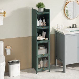 Fontoi Decorative Storage Cabinets, Storage Cabinet with Five-tier Storage and Glass Doors for Entryway Living Room, Green, 14.17"*60.62"*13.78" - 1 of 4