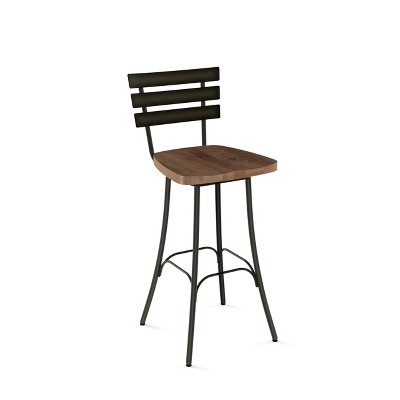 26" Stadium Counter Height Barstool with Wood Seat Dark Brown - Amisco