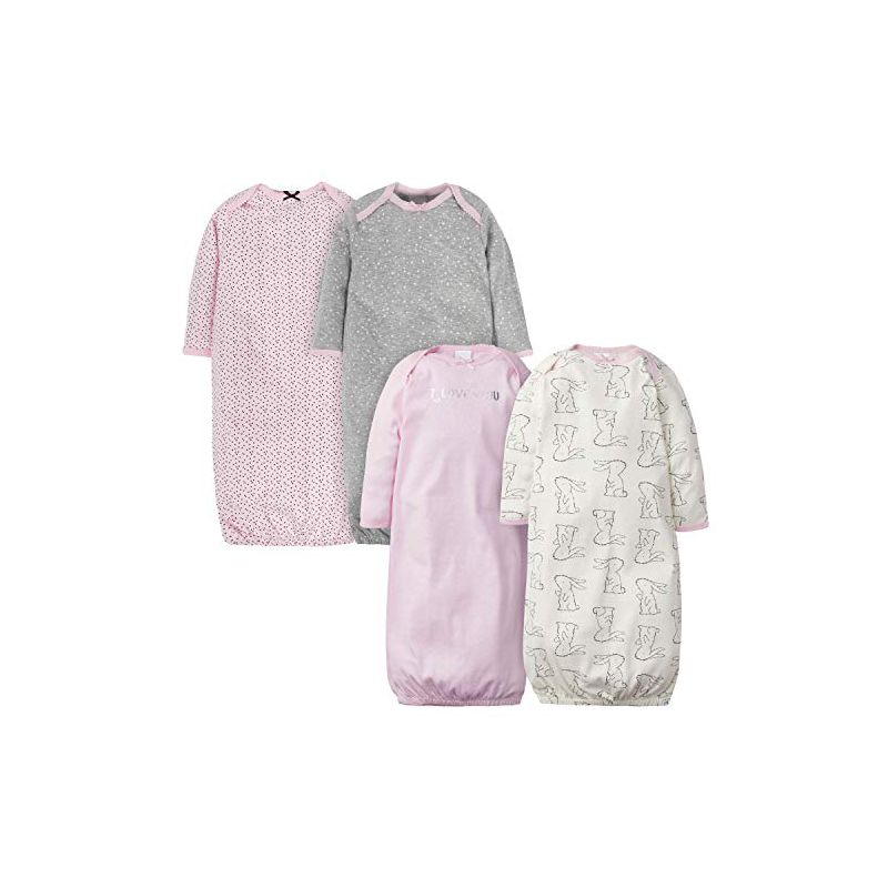 Gerber Baby Girls' Long Sleeve Gowns with Mitten Cuffs - 4-Pack, 4 of 9