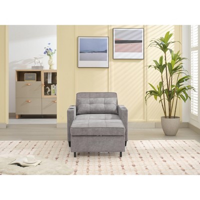 CAVINAS 3 in 1 Chair Bed Sleeper for Adults, Modern Futon Sofa Bed, Pull-out Convertible Couch for Living Room, Light Gray