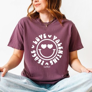 S.W.Smiley Peace Love Valentine Smiley - Women's Garment Dyed Graphic T-Shirt - 1 of 4
