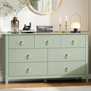 Fluted Dresser 54 Inch Wide, 7-Drawer Wood Dresser for Bedroom, Modern Chest of Drawers, Storage Organizer Cabinet for Living Room - 1 of 4