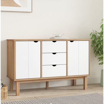 vidaXL Sideboard OTTA Brown and White 44.7 in.x16.9 in.x28.7 in. Solid Wood Pine