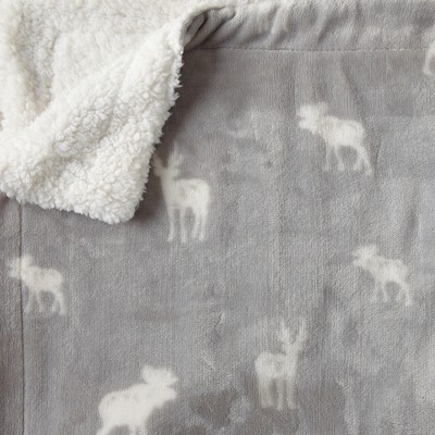 Luxurious Grey Moose Full/Queen Reversible Sherpa Fleece Blanket