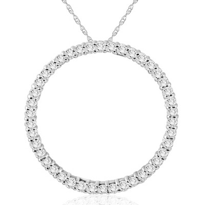 Pompeii3 1Ct Circle Diamond Pendant White Gold Necklace Lab Created