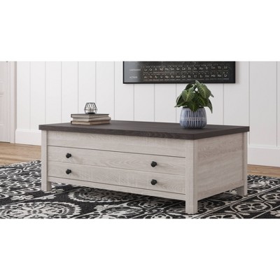 Brown and White Rectangular Lift-Top Coffee Table with Storage