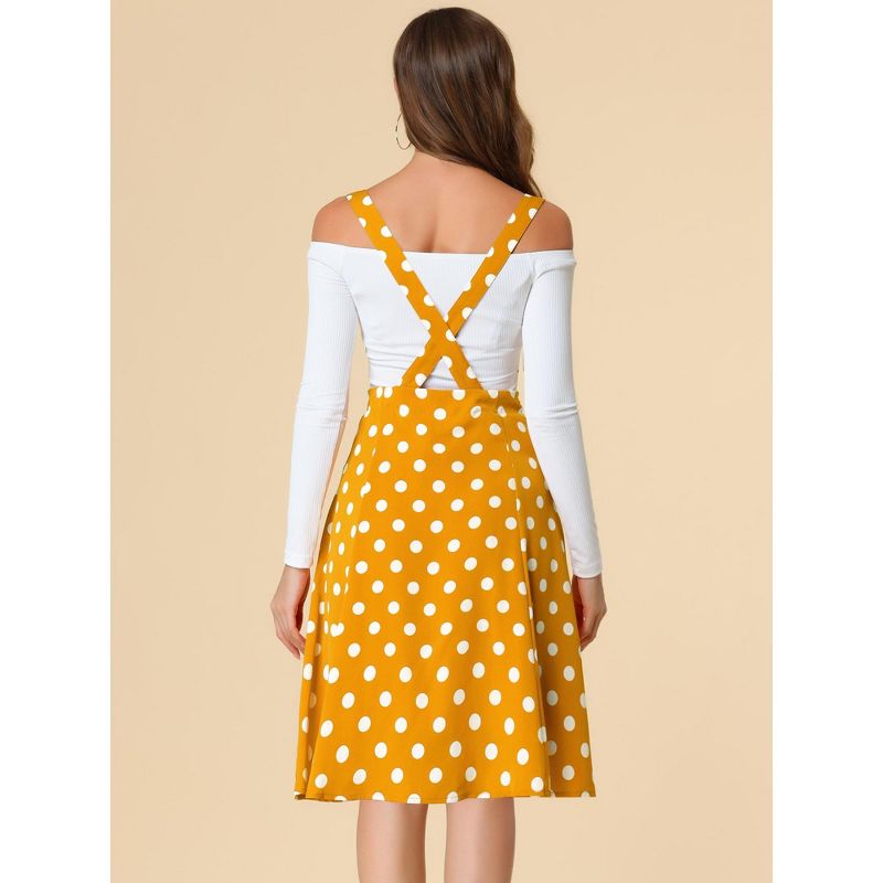 Allegra K Women's Vintage Polka Dots Midi Floral Suspender Skirt, 5 of 7
