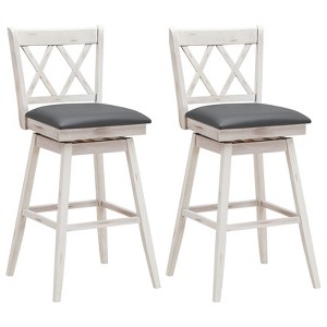 Costway Set of 2/4 Barstools Swivel Counter Height Chairs w/Rubber Wood Legs Black/White - 1 of 4