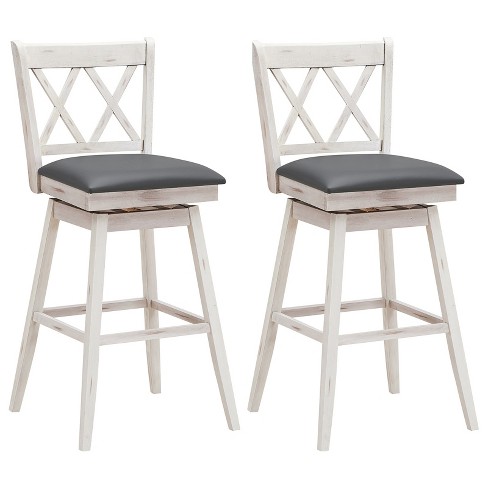 Costway Set of 2/4 Barstools Swivel Counter Height Chairs w/Rubber Wood Legs Black/White - image 1 of 4