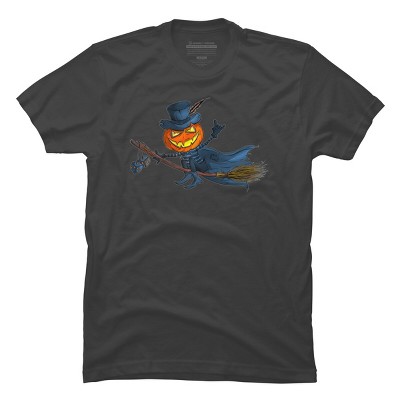 Men's Design By Humans Halloween flying pumpkin By officegeekshop T-Shirt