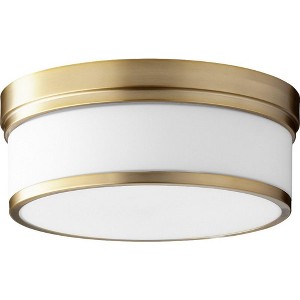 Quorum Lighting Celeste Glass Flush Mount, 3 Lights, Aged Brass, 14 Width, 5.5 Height - 1 of 1