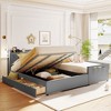 Queen Size & Twin XL Size Upholstered Platform Bed with Hydraulic Storage System, Drawer, Bedhead Storage Shelf and USB Ports, 4L -ModernLuxe - 3 of 4