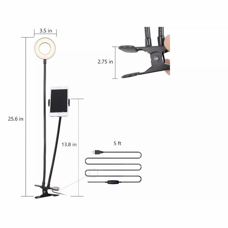 Link LED Selfie Ring Light with Cell Phone Holder with Flexible Stand & Long Arm for Live Stream/Makeup 3 Light Modes and Brightness Levels, 4 of 6
