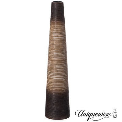 Uniquewise Tall Handcrafted Brown Ceramic Floor Vase - Waterproof Cylinder-Shaped Freestanding Design, Ideal for Tall Floral Arrangements