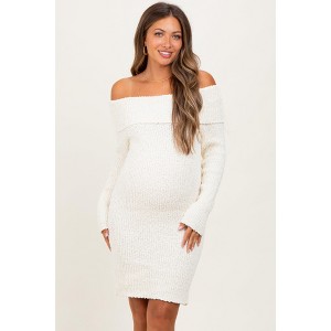 Pinkblush Ivory Off The Shoulder Knit Sweater Maternity Mini Dress - 1 of 4