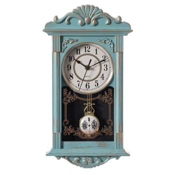 Clockswise Vintage Grandfather Wood-Looking Plastic Pendulum Decorative Battery-Operated Wall Clock